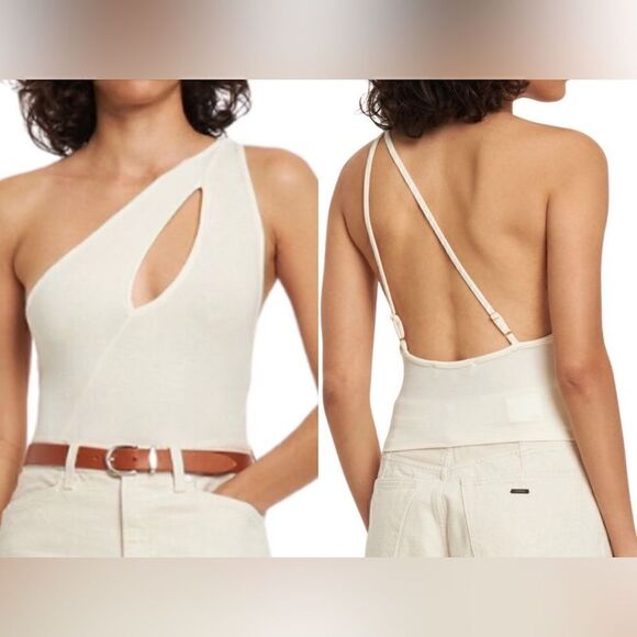 WeWoreWhat NWT One Shoulder Cutout Jersey Tank in Cream Size Small - Picture 1 of 10